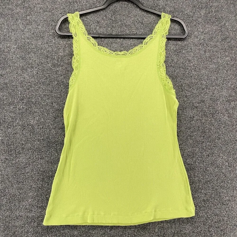 Apt 9 Y2K Tank Top Womens XL Green Ribbed Lace Trim Stretch Preppy 90s Casual - Picture 3 of 8